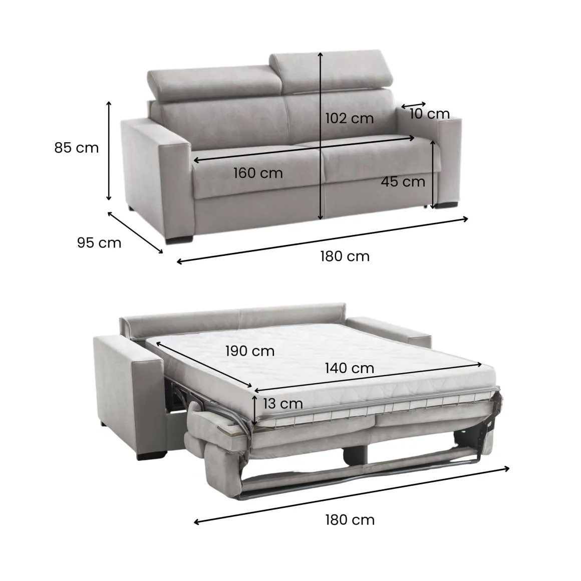 Divano letto contenitore grigio 180x95cm - Aieie