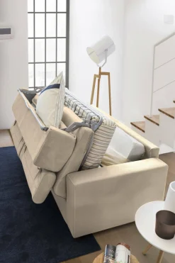 Divano letto contenitore 2 posti 160x95 cm reclinabile con vano contenitore in tessuto sfoderabile beige – Alinia