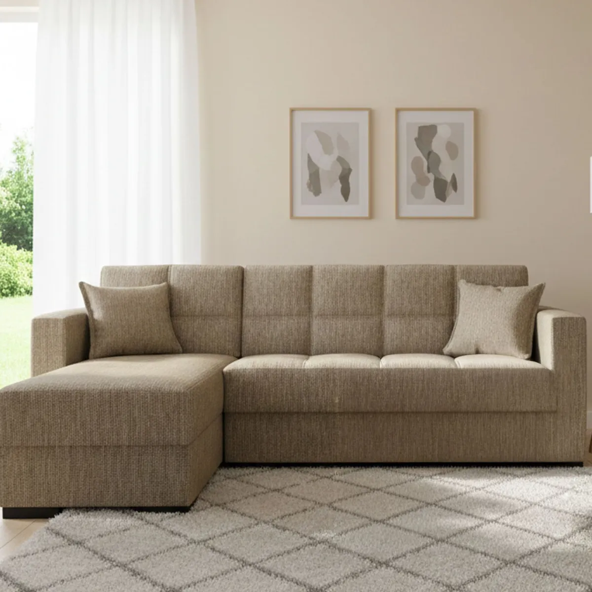 Divani Letto Con Penisola|Salotto > Dmora Divano letto design 227x150cm - Armadillo Beige