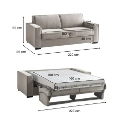 Divani Letto 3 Posti|Salotto > Dmora Divano letto due piazze tortora 220x95cm - Asteroide Grigio Tortora