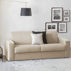 Divano letto imbottito in tessuto beige 200x95cm - Zinnia