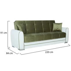 Divano letto in legno bianco e verde 220x84cm - Dike