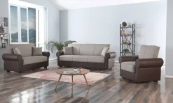 Salotto > Dmora Divano letto in legno marrone e grigio 233x84cm - Barbiano Grigio, Marrone