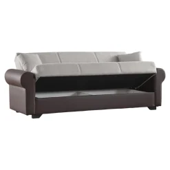 Salotto > Dmora Divano letto in legno marrone e grigio 233x84cm - Barbiano Grigio, Marrone