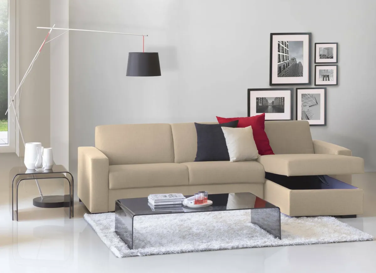 Divani Letto Con Penisola|Salotto > Dmora Divano letto in legno massello 260x95cm - Allegria Beige