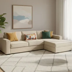 Divano letto in legno massello beige 280x95cm - Achico
