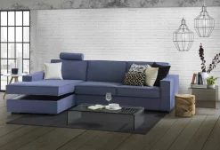 Divani Letto Con Penisola|Salotto > Dmora Divano letto in legno massello 260x95cm - Albenga Blu