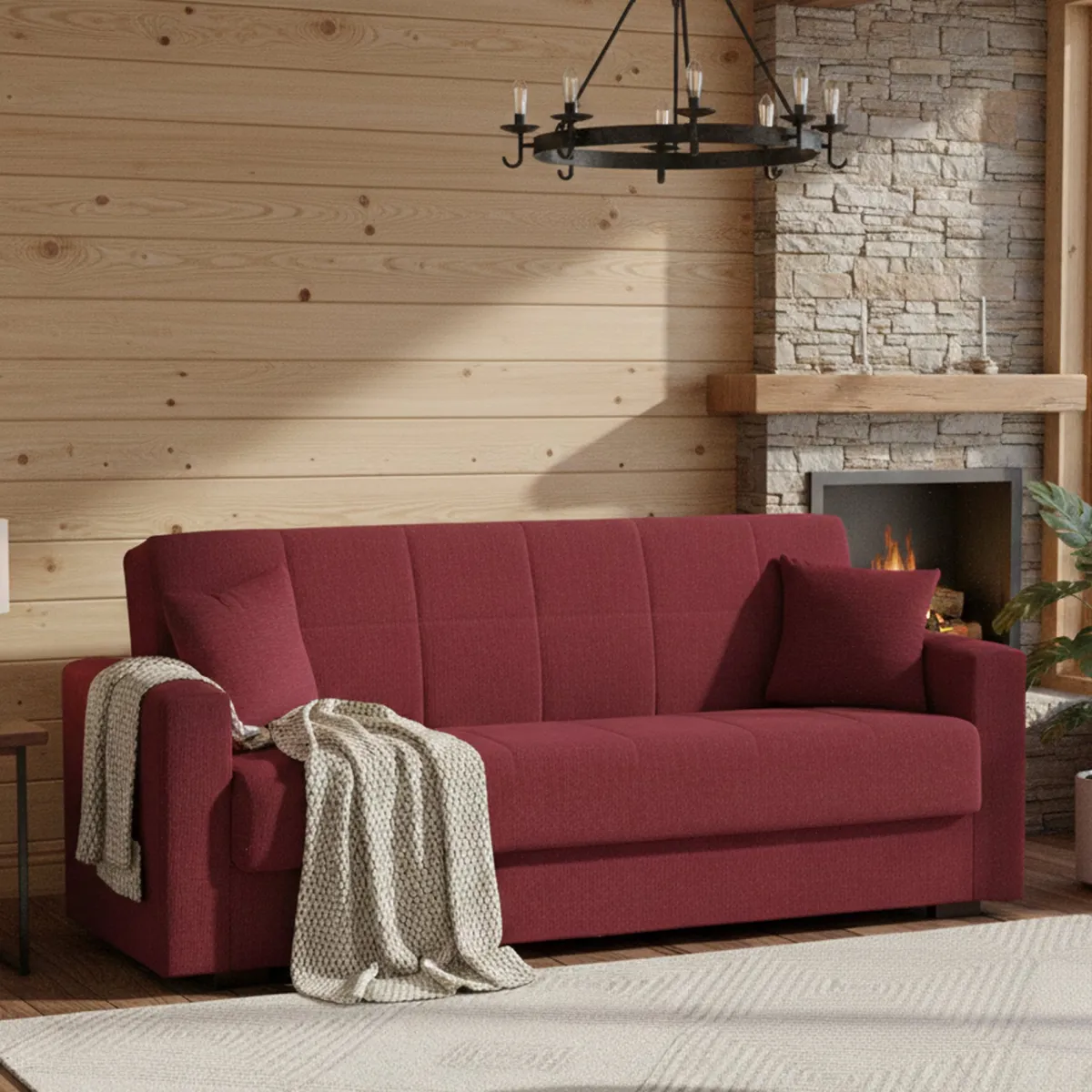 Divani Letto 3 Posti|Salotto > Dmora Divano letto in legno 212x80cm - Ambrogino Rosso