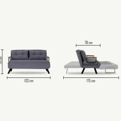 Divano letto in metallo blu 133x78cm - Calvin