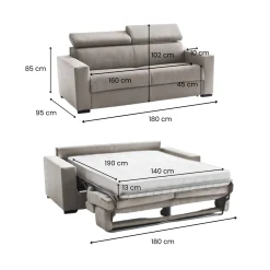 Divani Letto 2 Posti|Salotto > Dmora Divano letto in tessuto tortora 180x95cm - Aieie Grigio Tortora