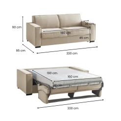 Divano letto matrimoniale beige 220x95cm - Asteroide