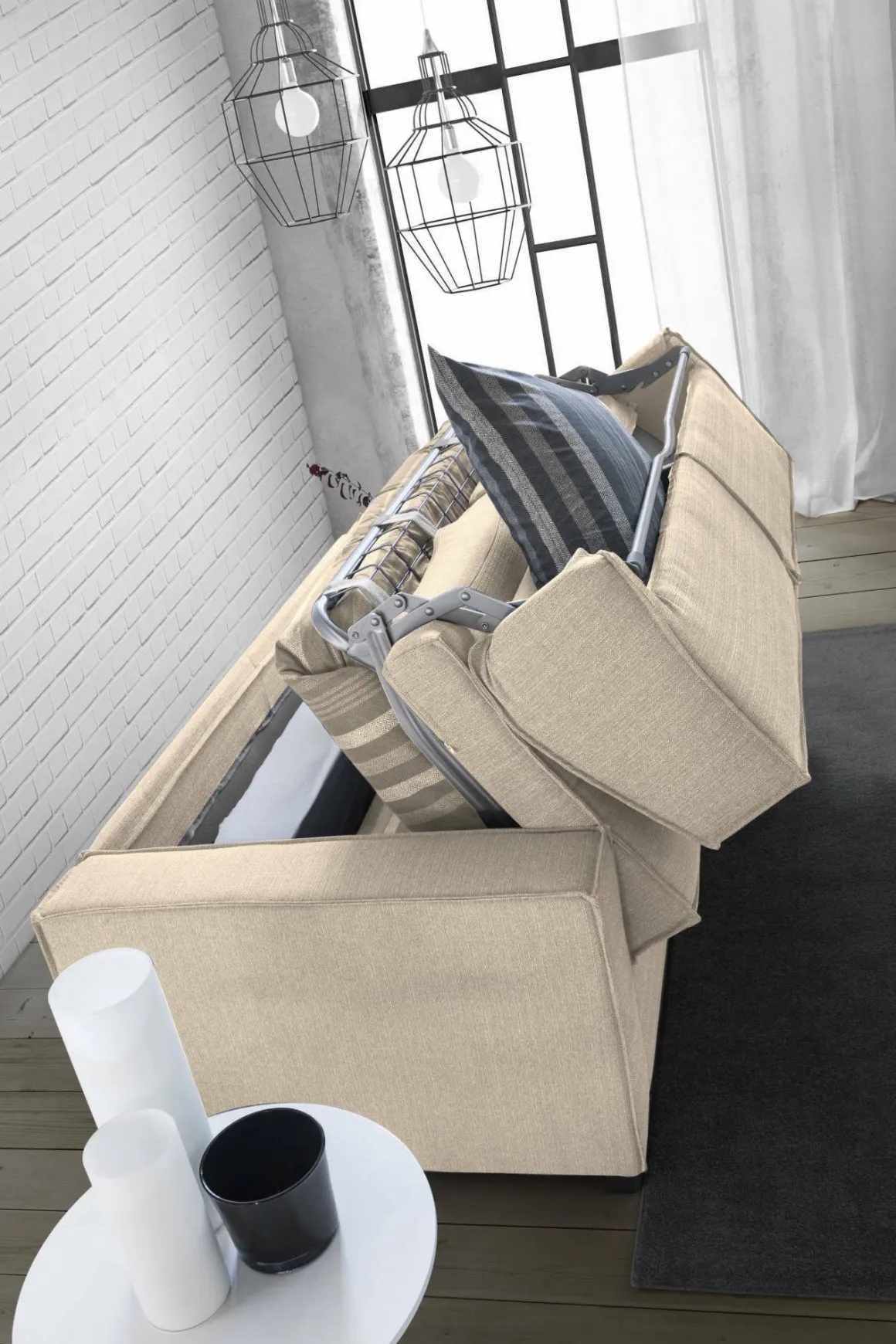 Divano letto matrimoniale beige 220x95cm - Asteroide