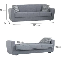 Divani Letto 3 Posti|Salotto > Dmora Divano letto matrimoniale 223x80cm - Nox Grigio