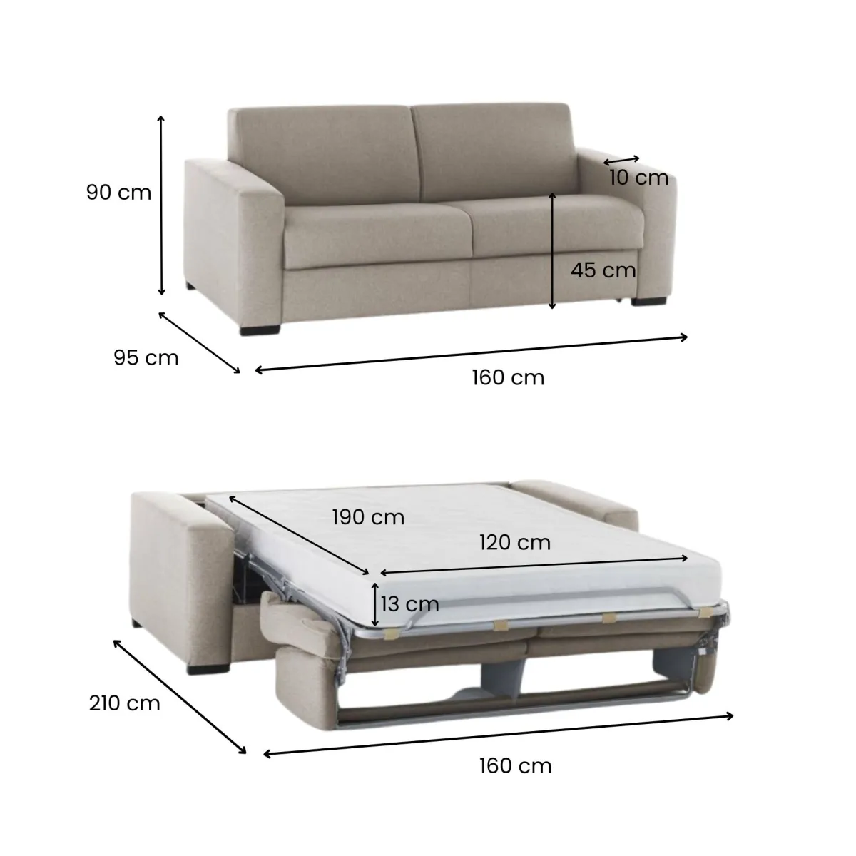 Divani Letto 2 Posti|Salotto > Dmora Divano letto moderno tortora 160x95cm - Alcatraz Grigio Tortora