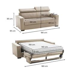 Divano letto 2 piazze beige 180x95cm - Aieie