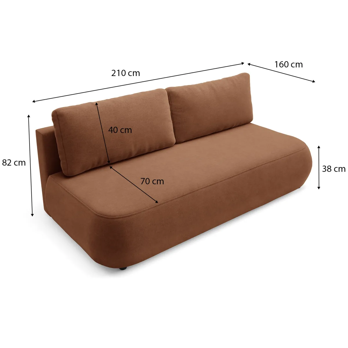 Divani Letto 2 Posti|Divano Contenitore Letto > Dmora Divano Letto 2 Posti Contenitore Cuscini Sfoderabili 210x106 cm, Reclinabile - Brugnato Arancione