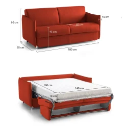 Divani Letto 2 Posti|Divano Contenitore Letto > Dmora Divano Letto 2 Posti Sfoderabile Contenitore 180x95 cm, di Apertura a Ribalta Made in Italy - Trovo Arancione
