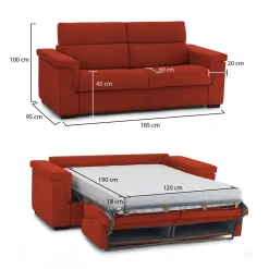 Divani Letto 2 Posti|Divano Contenitore Letto > Dmora Divano Letto 2 Posti Sfoderabile Contenitore 185x95 cm, di Apertura a Ribalta Made in Italy - Salorno Arancione