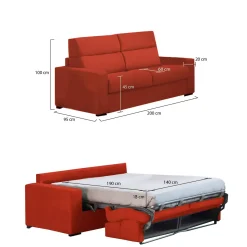 Divano Letto 2 Posti Arancione Sfoderabile Contenitore 200x95 cm, di Apertura a Ribalta Made in Italy - Ecate