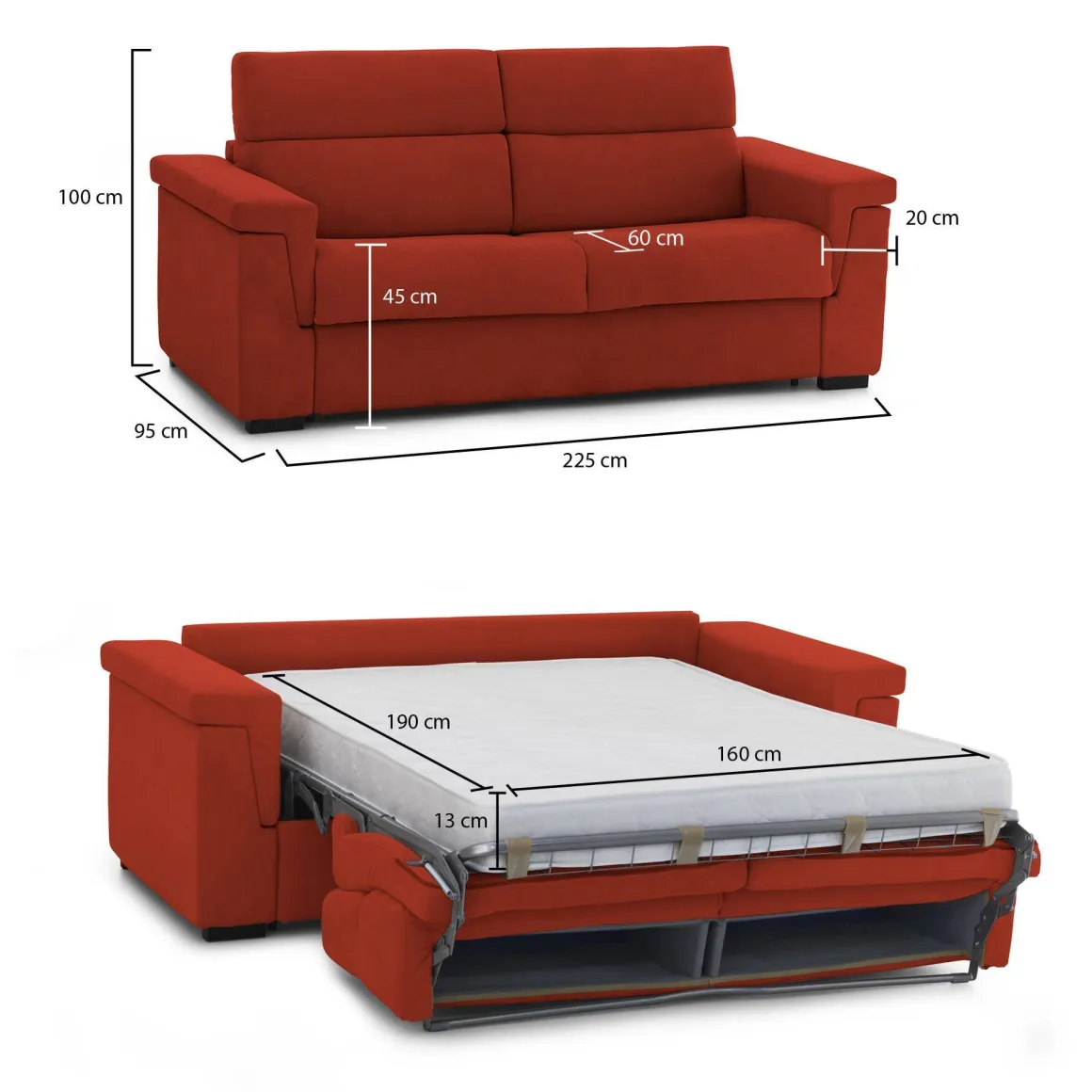 Divani Letto 3 Posti|Divano Contenitore Letto > Dmora Divano Letto 3 Posti Sfoderabile Contenitore 225x95 cm, Lavabile Made in Italy - Pacecos Arancione