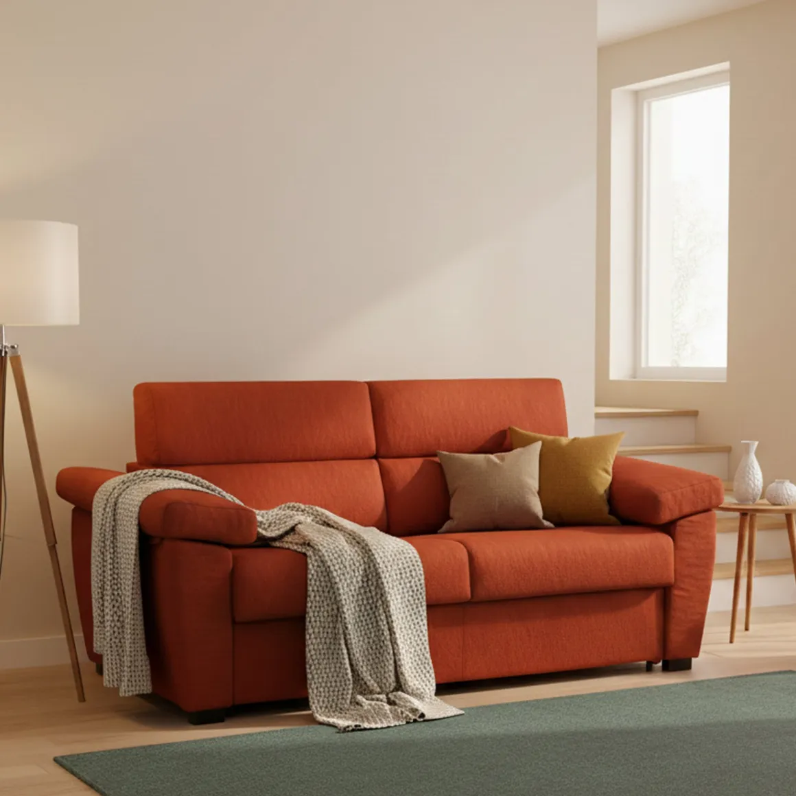 Divano Letto 3 Posti Arancione Sfoderabile Contenitore 225x95 cm, Lavabile Made in Italy - Trino