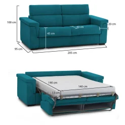 Divani Letto 2 Posti|Divano Contenitore Letto > Dmora Divano Letto 2 Posti Sfoderabile Contenitore 205x95 cm, di Apertura a Ribalta Made in Italy - Brusasco Azzurro