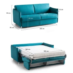 Divano Letto 3 Posti Azzurro Sfoderabile Contenitore 200x95 cm, Lavabile Made in Italy - Cecina