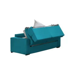 Divano Letto 3 Posti Azzurro Sfoderabile Contenitore 220x95 cm, Lavabile Made in Italy - Marcon