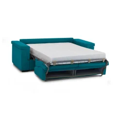 Divano Letto 3 Posti Azzurro Sfoderabile Contenitore 225x95 cm, Lavabile Made in Italy - Benedetto