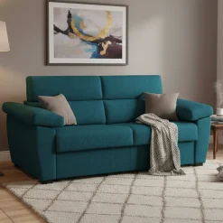Divano Letto 3 Posti Azzurro Sfoderabile Contenitore 225x95 cm, Lavabile Made in Italy - Pacecos