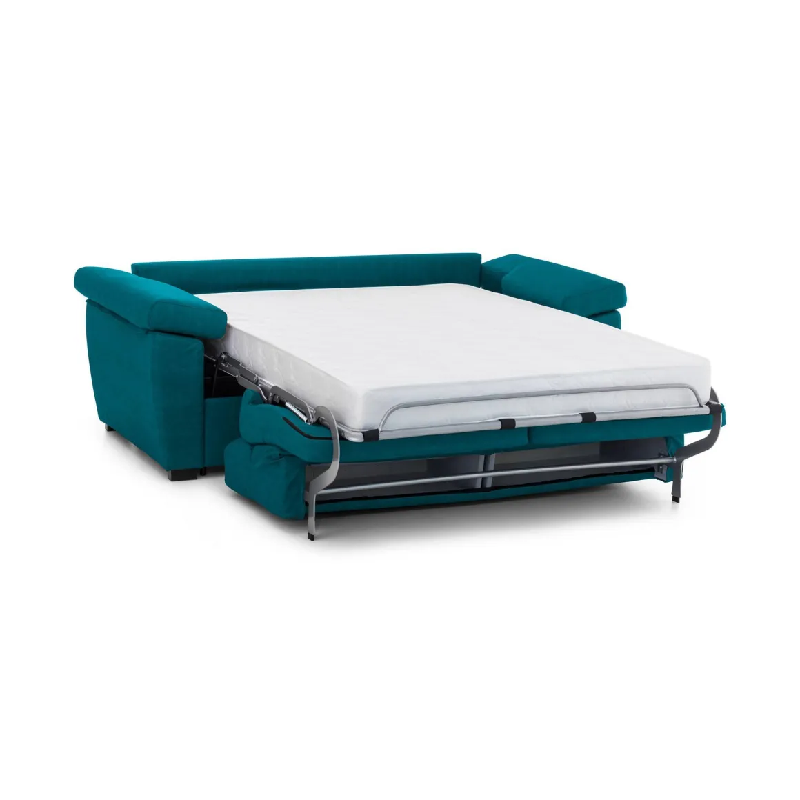 Divano Letto 3 Posti Azzurro Sfoderabile Contenitore 225x95 cm, Lavabile Made in Italy - Pacecos