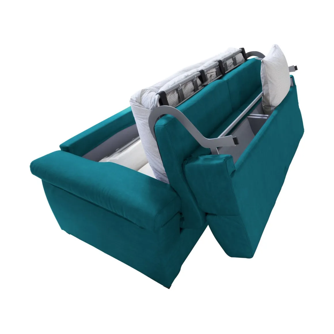 Divano Letto 3 Posti Azzurro Sfoderabile Contenitore 225x95 cm, Lavabile Made in Italy - Pacecos