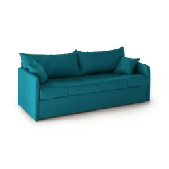Divano Letto 3 Posti Azzurro Sfoderabile Lavabile 205x86 cm, Idrorepellente Letto Estraibile Materasso Incluso Made in Italy - Avellana