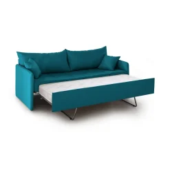 Divano Letto 3 Posti Azzurro Sfoderabile Lavabile 205x86 cm, Idrorepellente Letto Estraibile Materasso Incluso Made in Italy - Avellana