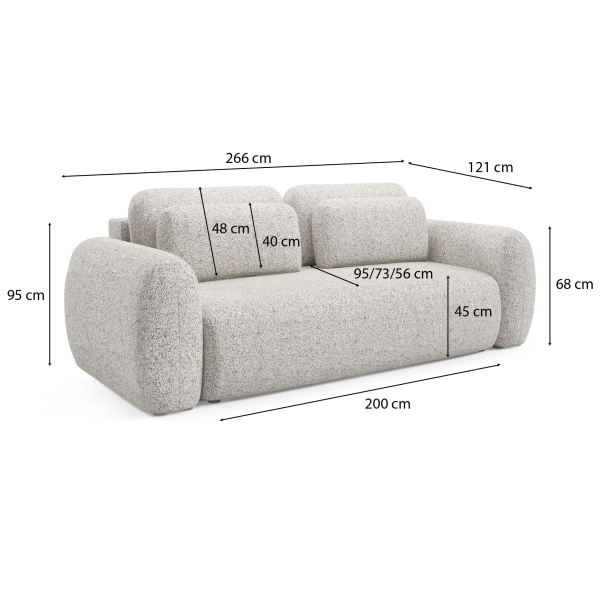 Divani Letto 3 Posti|Divano Contenitore Letto > Dmora Divano Letto 3 Posti Contenitore di Apertura a Libro 266x121 cm, Reclinabile - Sessame Beige Chiaro