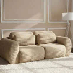Divano Letto 2 Posti Beige Contenitore di Apertura a Libro 266x121 cm, Reclinabile - Golgi