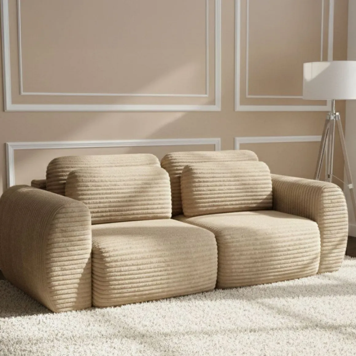 Divano Letto 2 Posti Beige Contenitore di Apertura a Libro 266x121 cm, Reclinabile - Golgi
