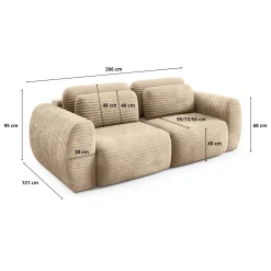 Divano Letto 2 Posti Beige Contenitore di Apertura a Libro 266x121 cm, Reclinabile - Golgi