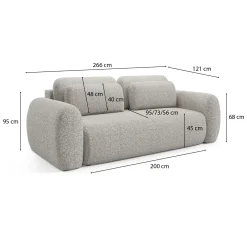 Divano Letto 3 Posti Beige Contenitore di Apertura a Libro 266x121 cm, Reclinabile - Sessame