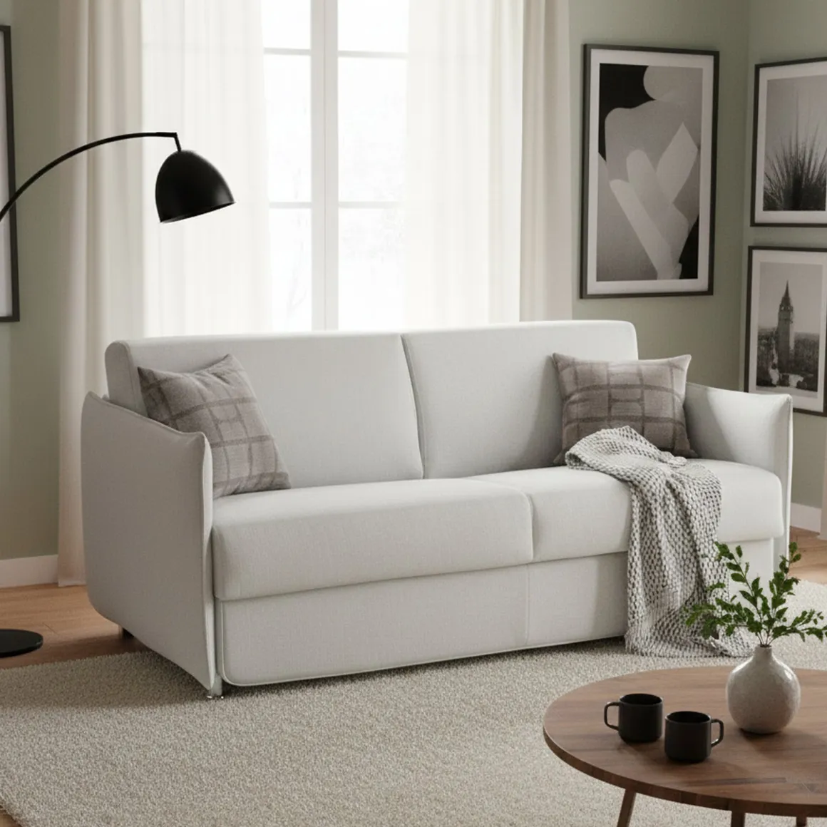 Divano Letto 2 Posti Beige Sfoderabile Contenitore 160x95 cm, di Apertura a Ribalta Made in Italy - Verceia