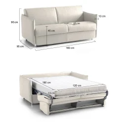 Divano Letto 2 Posti Beige Sfoderabile Contenitore 160x95 cm, di Apertura a Ribalta Made in Italy - Verceia