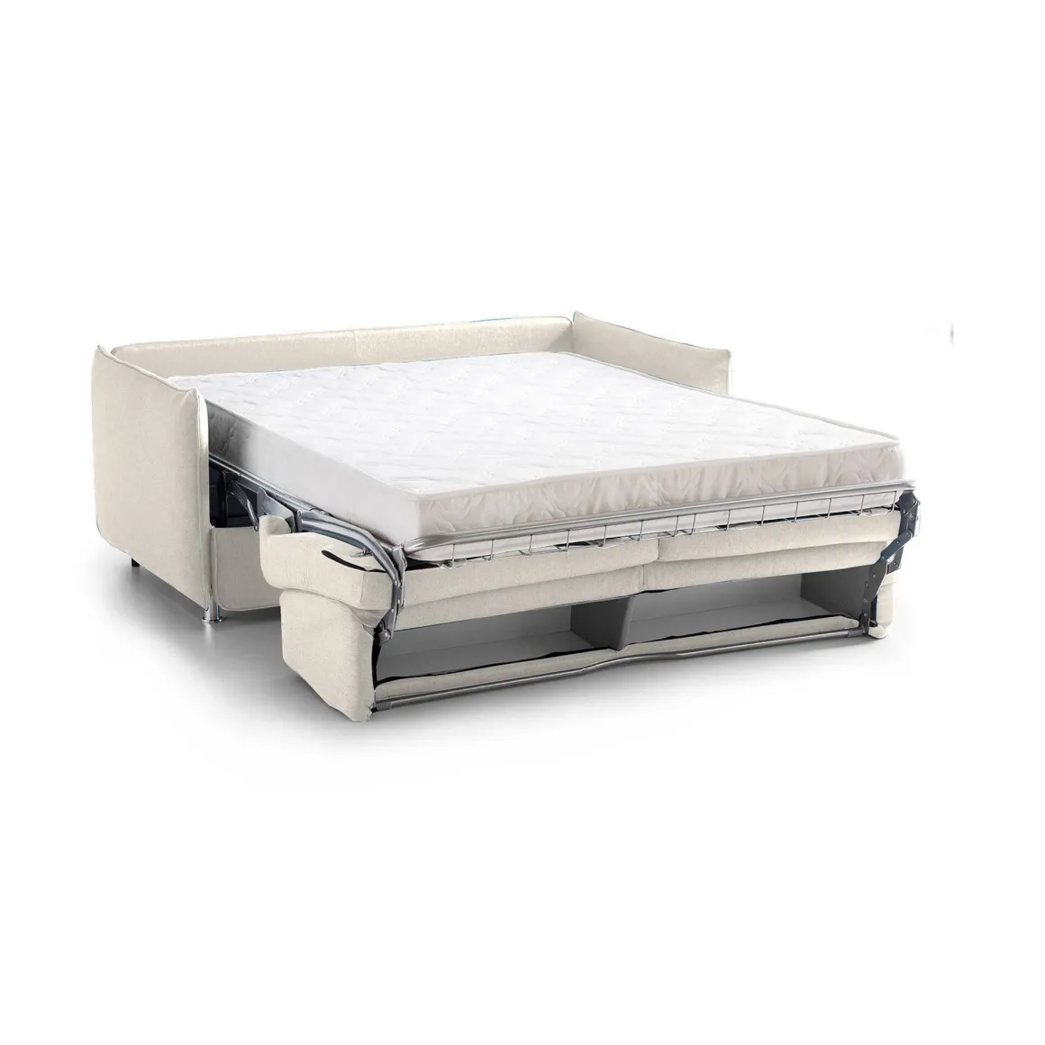 Divano Letto 2 Posti Beige Sfoderabile Contenitore 160x95 cm, di Apertura a Ribalta Made in Italy - Verceia