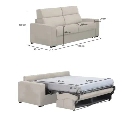 Divano Letto 2 Posti Beige Sfoderabile Contenitore 180x95 cm, di Apertura a Ribalta Made in Italy - None