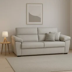 Divano Letto 2 Posti Beige Sfoderabile Contenitore 185x95 cm, di Apertura a Ribalta Made in Italy - Salorno