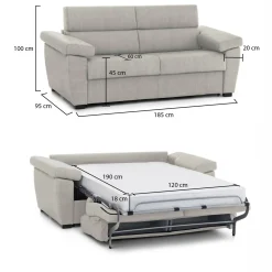 Divano Letto 2 Posti Beige Sfoderabile Contenitore 185x95 cm, di Apertura a Ribalta Made in Italy - Salorno