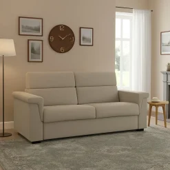 Divano Letto 2 Posti Beige Sfoderabile Contenitore 185x95 cm, di Apertura a Ribalta Made in Italy - Tenna
