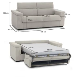Divano Letto 2 Posti Beige Sfoderabile Contenitore 185x95 cm, di Apertura a Ribalta Made in Italy - Tenna