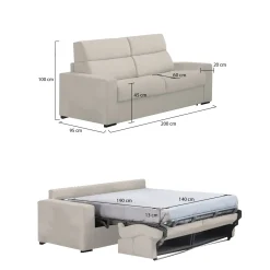 Divani Letto 2 Posti|Divano Contenitore Letto > Dmora Divano Letto 2 Posti Sfoderabile Contenitore 205x95 cm, di Apertura a Ribalta Made in Italy - Biscossi Beige
