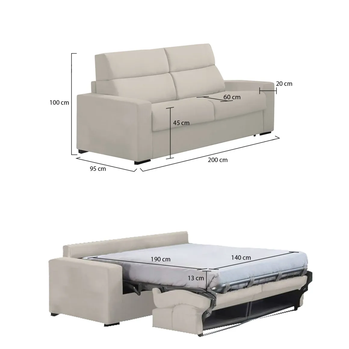 Divani Letto 2 Posti|Divano Contenitore Letto > Dmora Divano Letto 2 Posti Sfoderabile Contenitore 205x95 cm, di Apertura a Ribalta Made in Italy - Biscossi Beige