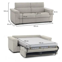 Divani Letto 2 Posti|Divano Contenitore Letto > Dmora Divano Letto 2 Posti Sfoderabile Contenitore 205x95 cm, di Apertura a Ribalta Made in Italy - Contrada Beige